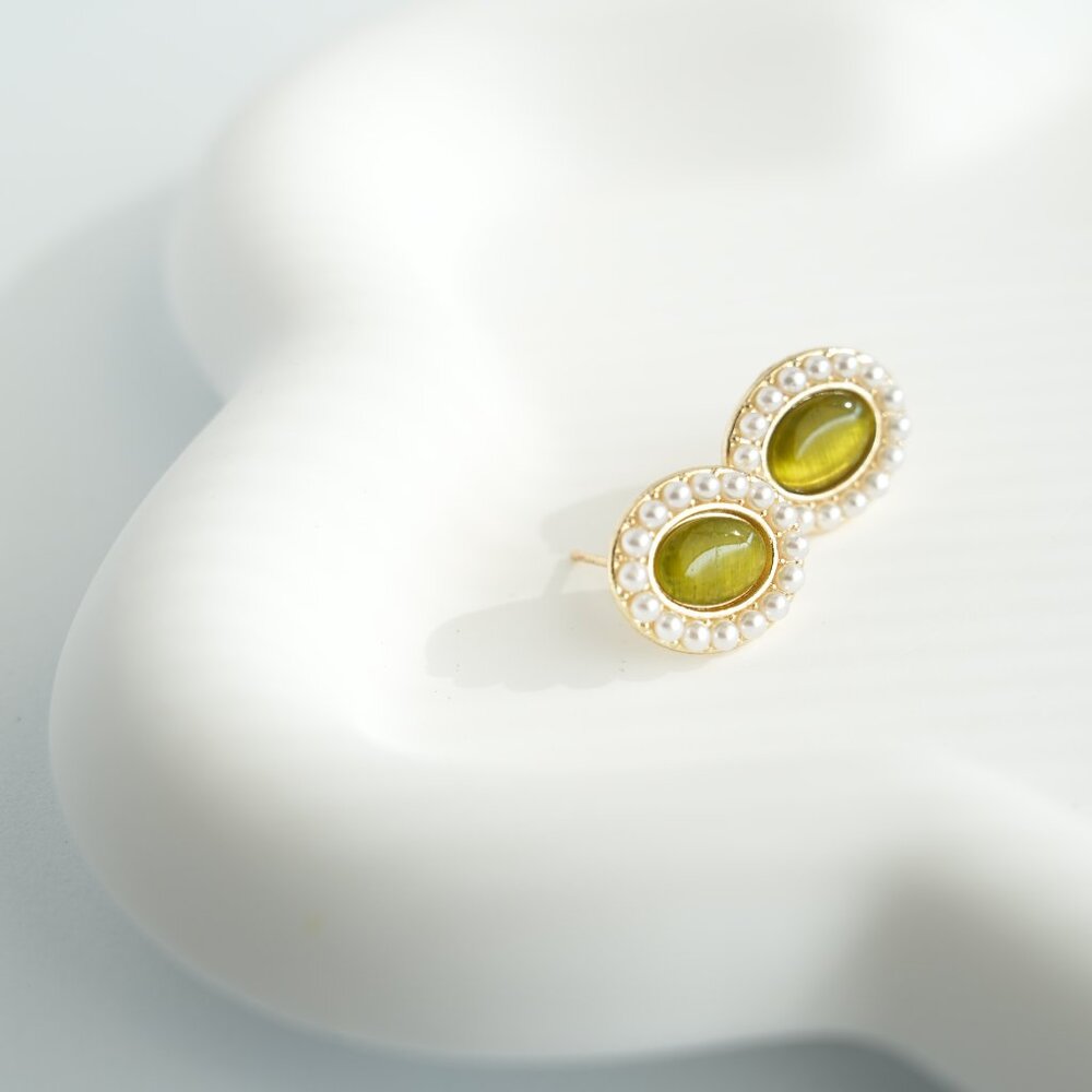Green Opal French style Studs